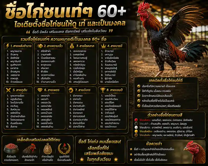 ชื่อไก่ชนเท่ๆ 60+ ไอเดียตั้งชื่อไก่ชนให้ดุ เท่ และเป็นมงคล