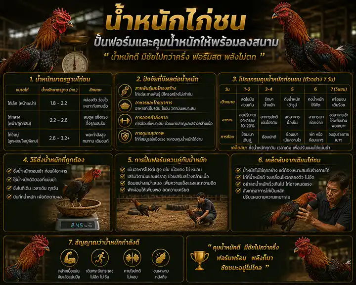น้ำหนักไก่ชน: ปั้นฟอร์มและคุมน้ำหนักให้พร้อมลงสนาม